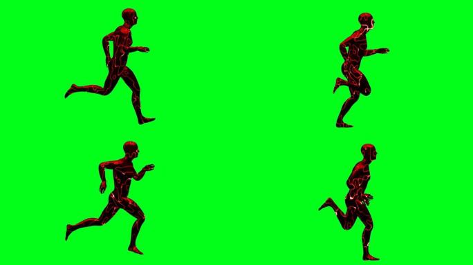 绿色背景上的3D抽象红色数字跑步人