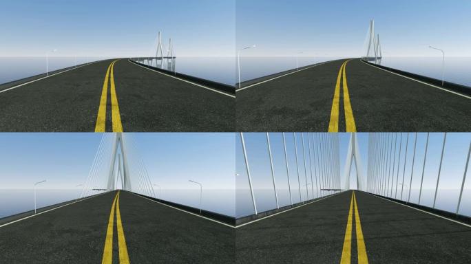 在长曲线桥上快速前进，3d渲染。