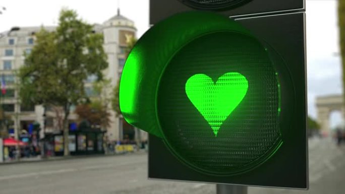绿色交通灯信号上的心形符号。关系相关概念3D动画