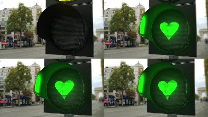 绿色交通灯信号上的心形符号。关系相关概念3D动画