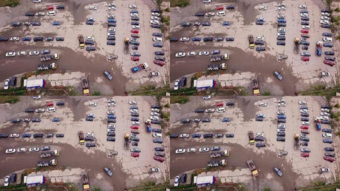 鸟瞰因违反停车规则而被疏散的汽车场所。乌克兰基辅
