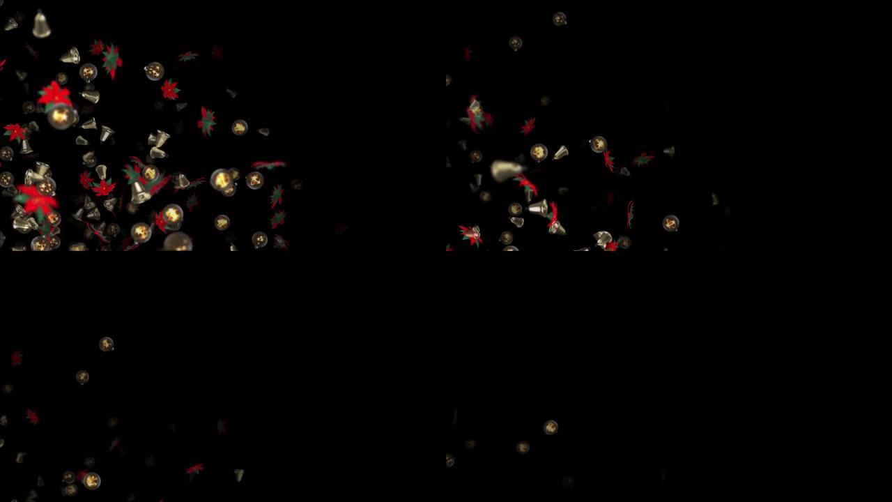动画3d圣诞装饰品，一品红，球，铃，可循环 (系列)