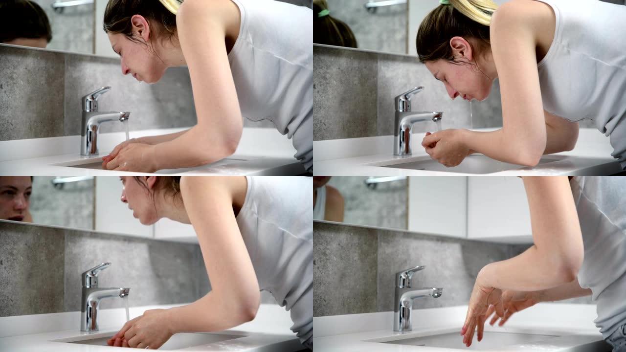 洗脸-4k分辨率起床洗脸洗手间冷水洗