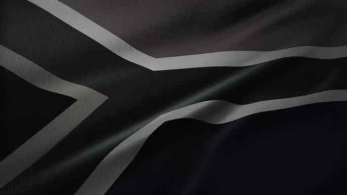 4K南非国旗在风中挥舞，织物纹理高度细致