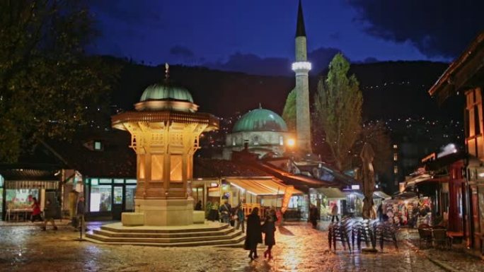 波斯尼亚萨拉热窝风光风景景区景点夜晚夜景