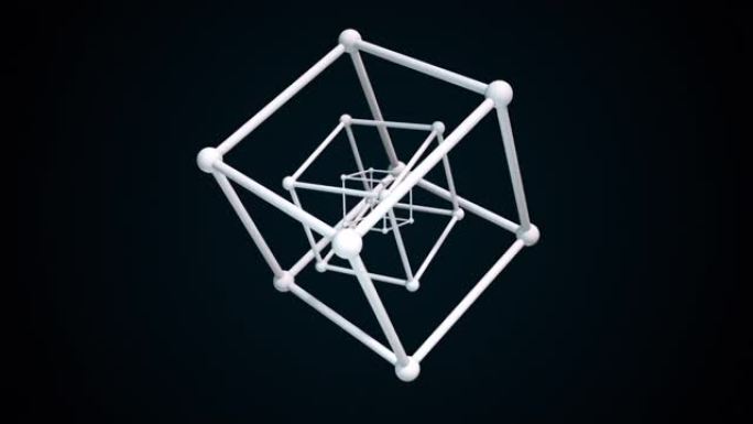 节点中有原子的晶格的立方结构。原子表面模型的3d渲染。计算机生成的纳米技术背景