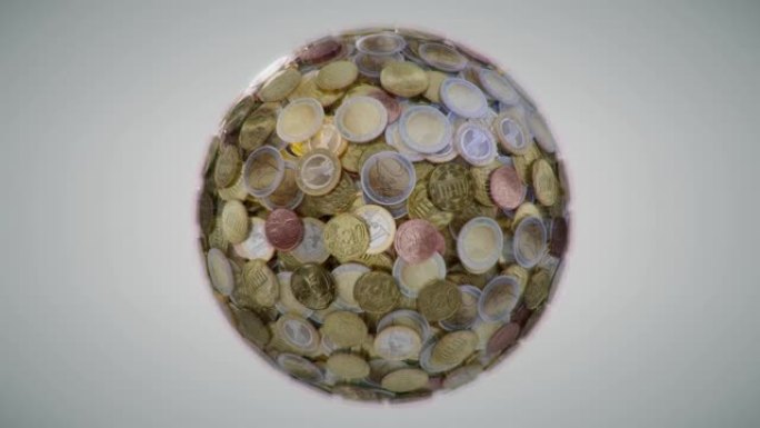 欧元硬币球全息科技硬币旋转三维动画