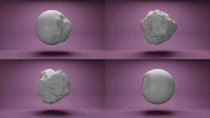 元球3 d画面。变形有机渲染斑点逼真的动画。流体形状溶解孤立的彩色背景。液体分子分解4k视频