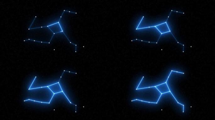 大力士-带有星域空间背景的动画十二生肖星座和星座符号
