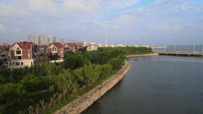 航拍城市河道河流