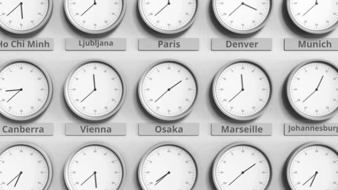 时钟显示日本大阪不同时区的时间。3D动画
