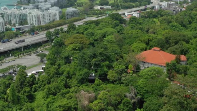 新加坡城市著名圣淘沙岛区公园缆车路空中全景4k