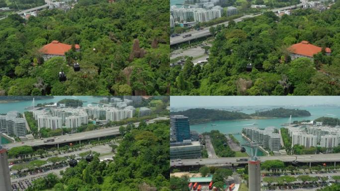 新加坡城市著名圣淘沙岛区公园缆车路空中全景4k