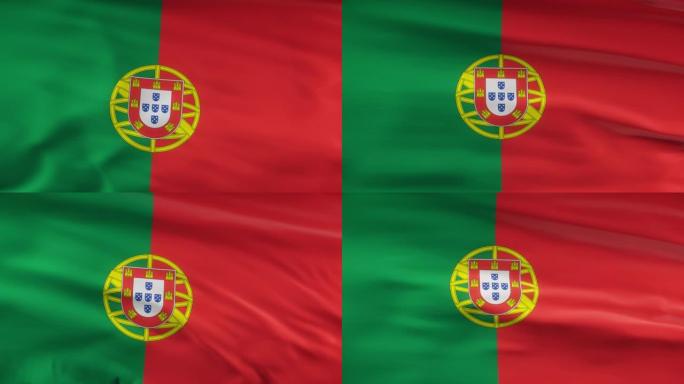 葡萄牙国旗飘扬在风seamles环3d动画。4 k的决议