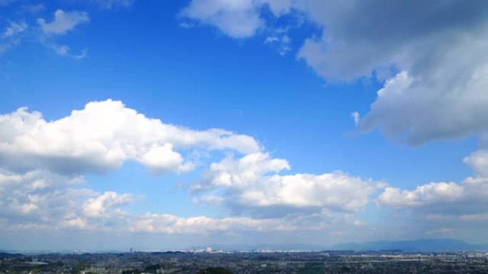 日本福冈市景观蓝天白云城市空镜头