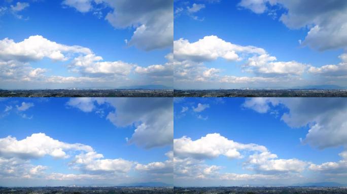 日本福冈市景观蓝天白云城市空镜头