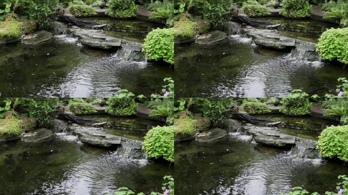 花园中的装饰瀑布喷泉
