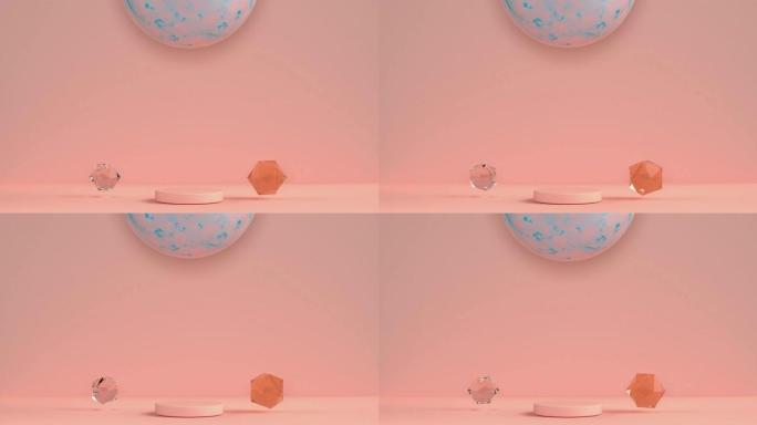悬浮3d渲染运动上的奶油橙色场景球体