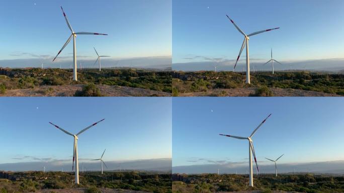南撒丁岛portoskuso拥有美丽蓝天的风力涡轮机