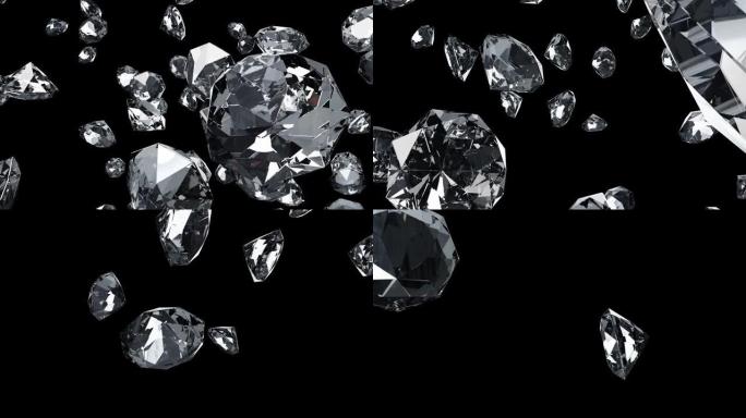 黑色背景上的钻石。背景的3d动画。