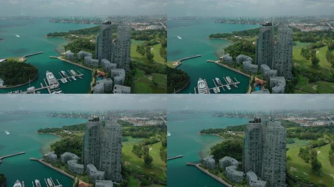 新加坡城市现代公寓综合港湾空中全景4k