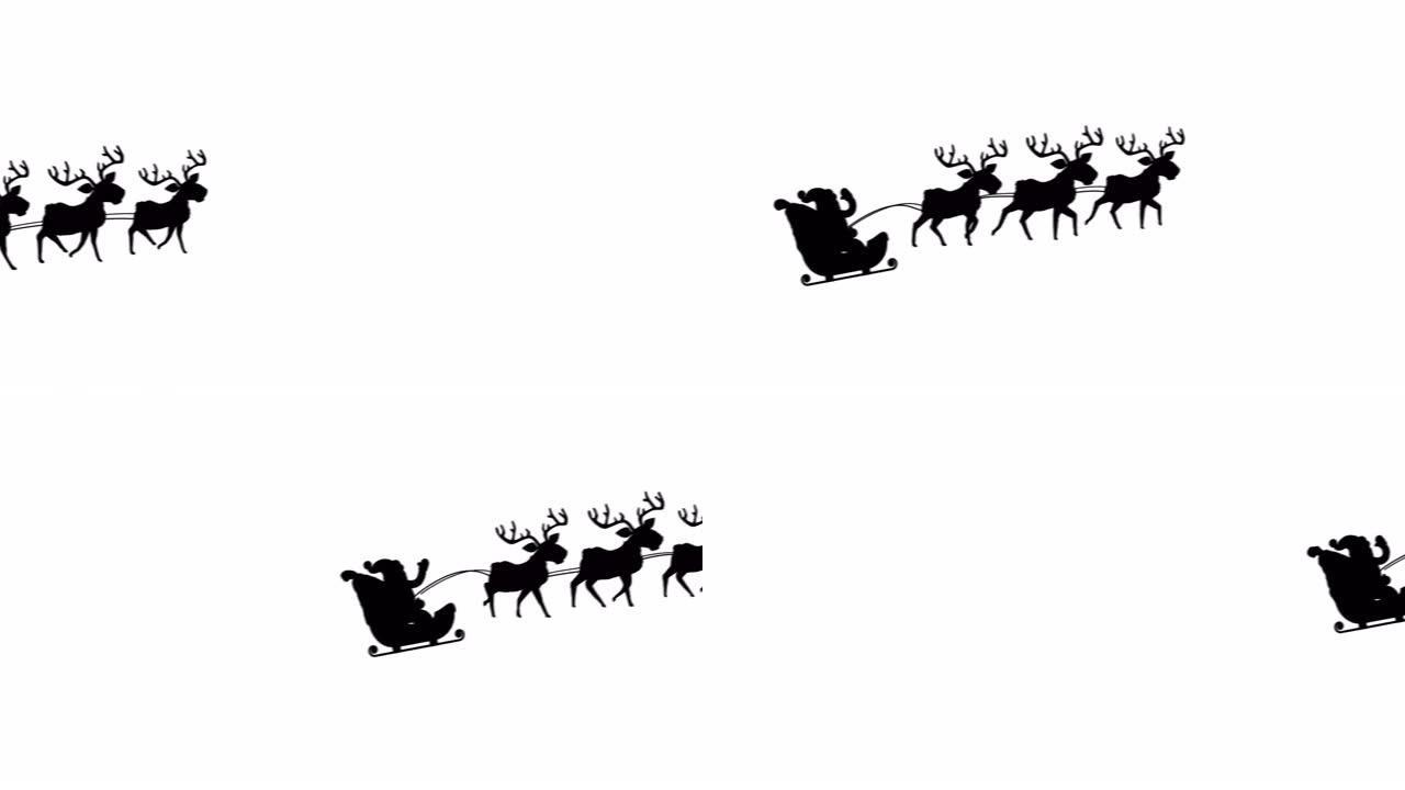 驯鹿拉着雪橇的圣诞老人黑色剪影的数字动画