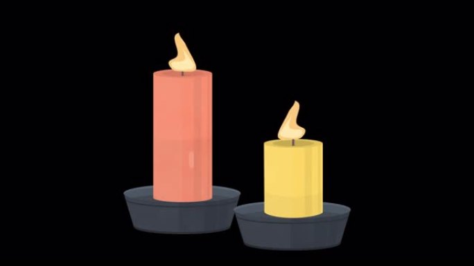 蜡烛。燃烧的蜡烛火焰的动画。卡通