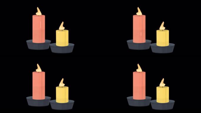 蜡烛。燃烧的蜡烛火焰的动画。卡通