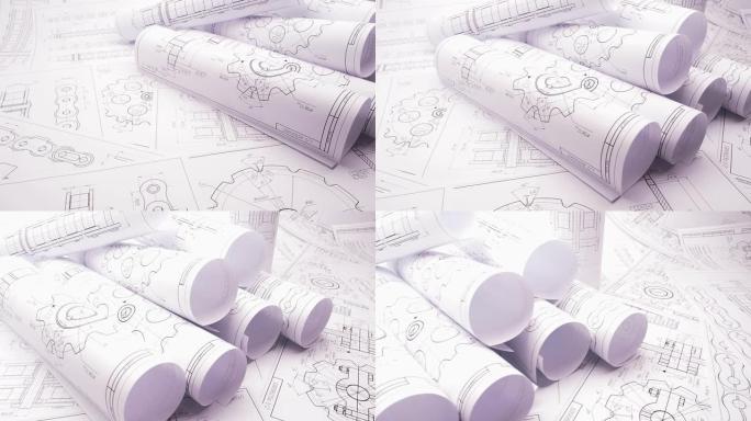 工业零件和机构的纸质工程图