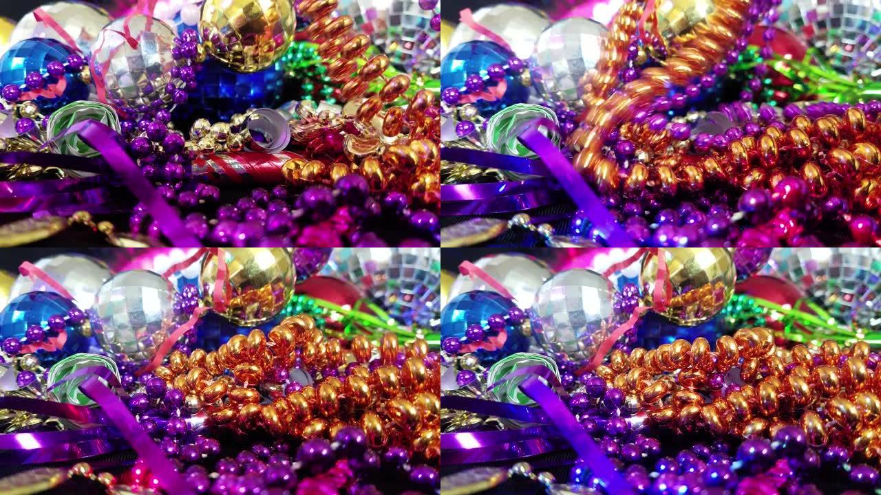 狂欢节，里约狂欢节面具和彩色装饰品。