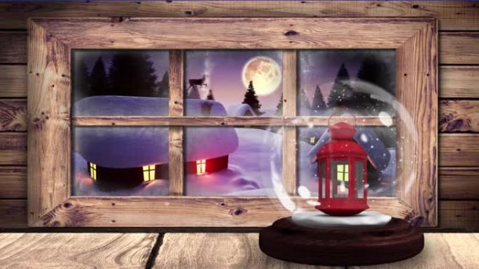 雪球动画，雪橇中圣诞老人的剪影