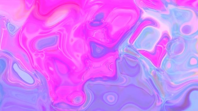 4k抽象蓝色粉色液体油漆动画。纹理，波浪，彩色，全息，油，水彩，大理石，背景。