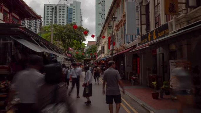 白天时间新加坡城市中国城著名步行街步行延时全景4k