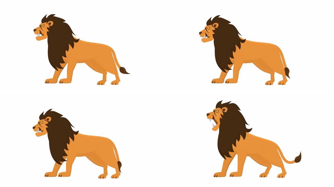 狮子。狮子咧嘴笑的动画。卡通