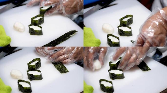 用海藻饭团寿司做虾蛋沙拉。