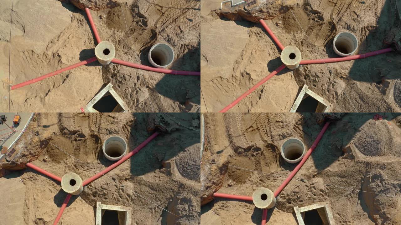 用沙子挖土进行更换和管道铺设