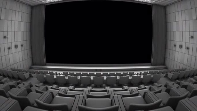 飞越程式化的电影院进入绿屏。3D渲染