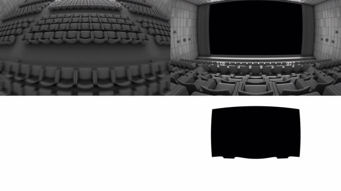 飞越程式化的电影院进入绿屏。3D渲染