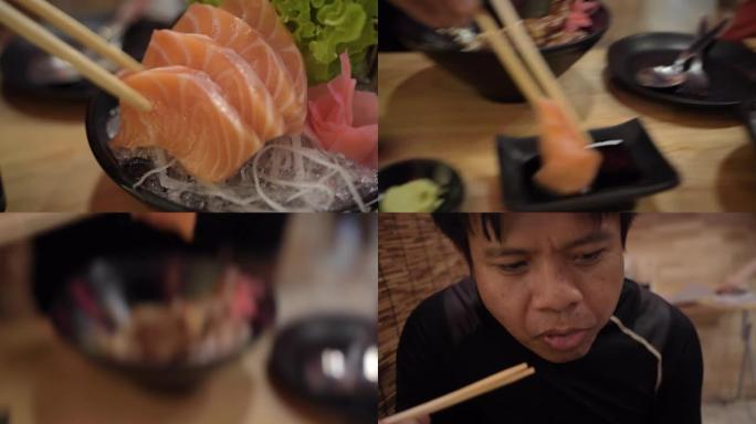 男人吃日本食物