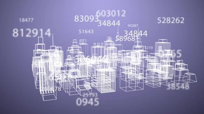 紫色背景上的3D城市模型的多个数字变化