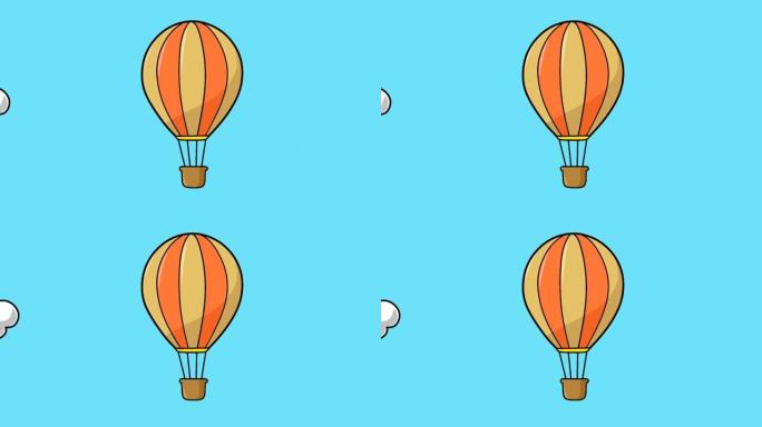 卡通热气球飞越云层的动画视频
