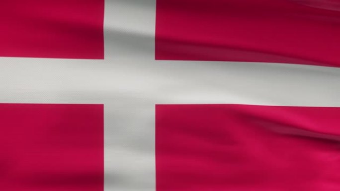 丹麦国旗飘扬在风seamles循环三维动画。4 k的决议
