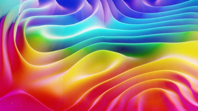 美丽的抽象3D表面与闪光的火花，挤压或位移的波转换在循环。彩虹渐变，柔软的哑光材料，如变形的甜味或带