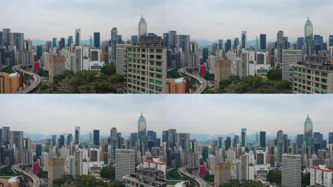 香港4k市区空中全景日间城市景观