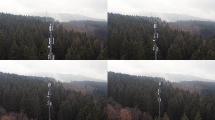 以4k拍摄的森林中的细胞塔