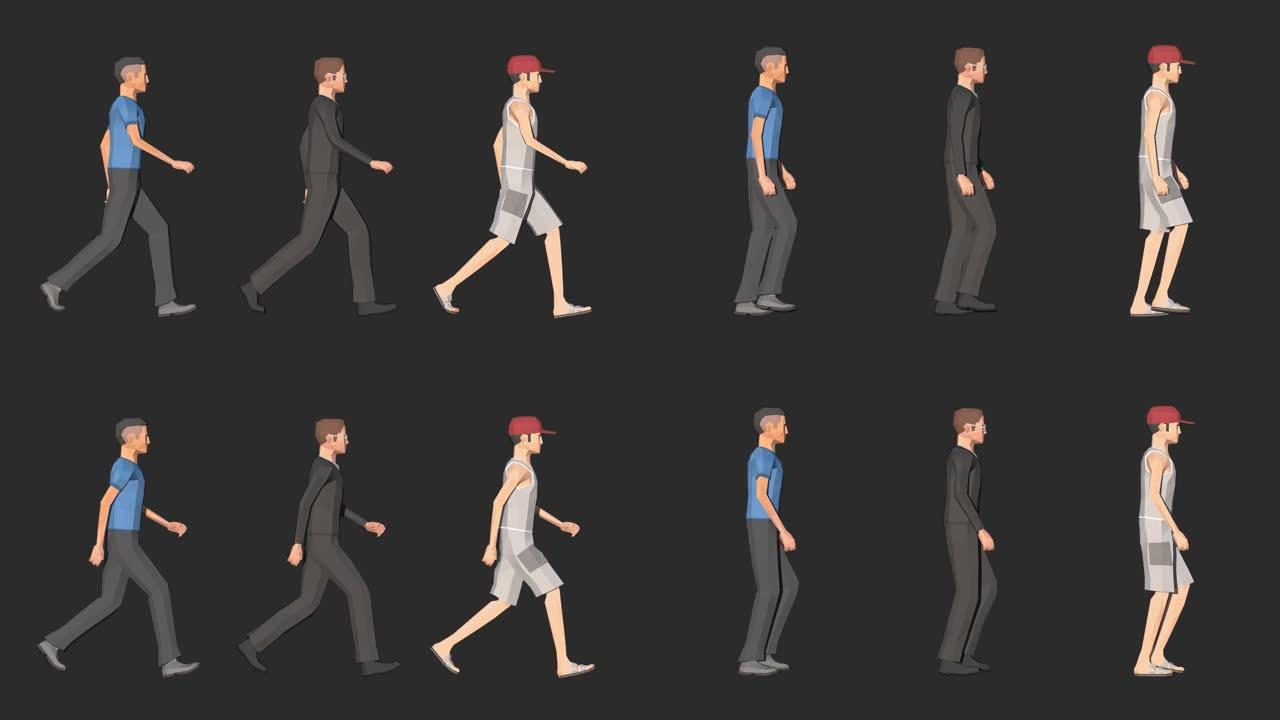 角色男子行走带阿尔法通道的循环动画