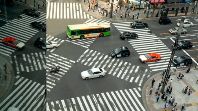 延时-日本东京行人和交通工具的高角度视图