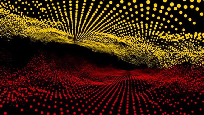 未来抽象红黄波形尺寸球振荡，可视化波技术数字表面