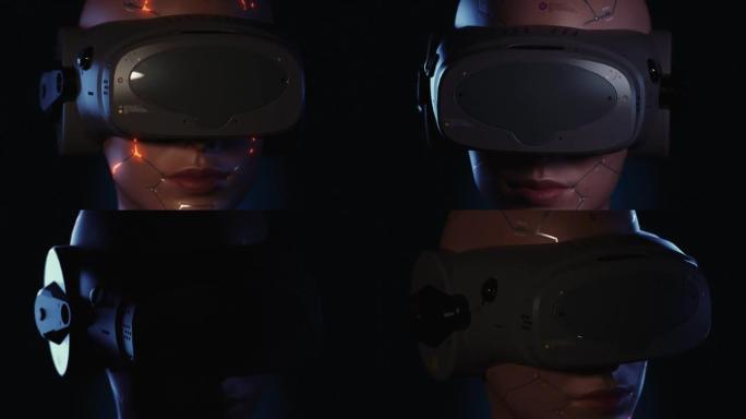 VR头盔前视图中的女孩肖像