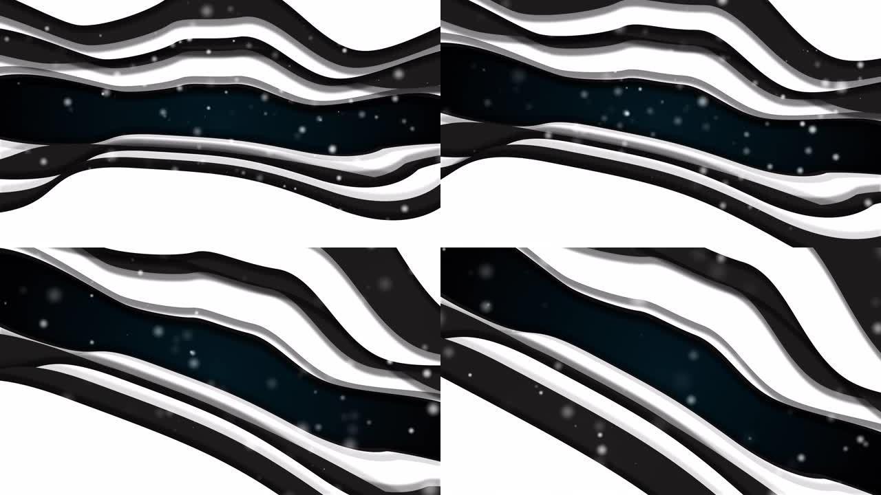 计算机生成的隧道抽象形状。具有波浪形通道的彩色多层切片的3d渲染。水平背景